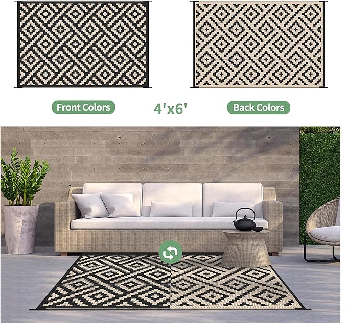 GENIMO Outdoor Rug 4'x6' Waterproof, Reversible Camping Mat, Plastic Straw Rugs - Image 2