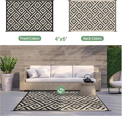GENIMO Outdoor Rug 4'x6' Waterproof, Reversible Camping Mat, Plastic Straw Rugs - Image 2