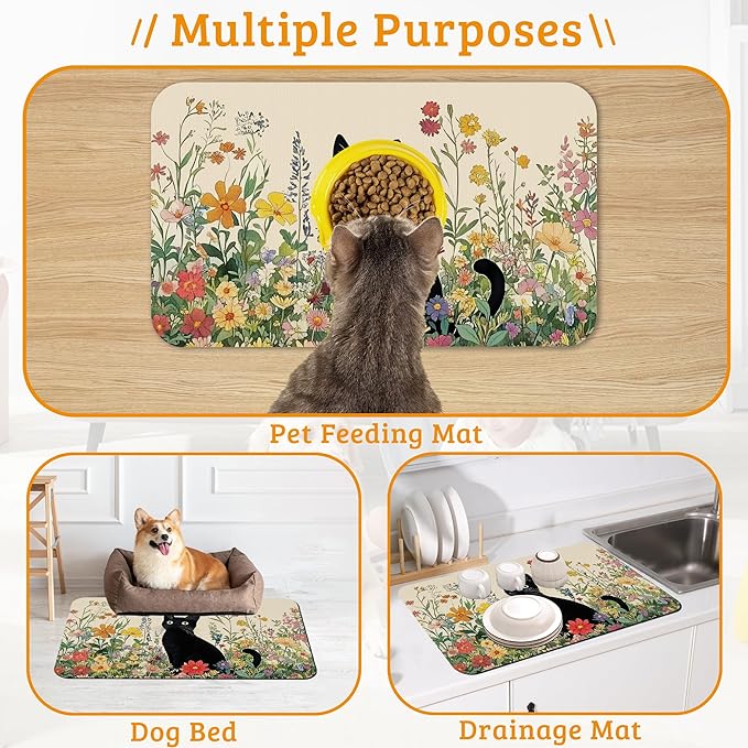 Dog Bowl Mat, Cat Black Pet Feeding Mat - Image 7
