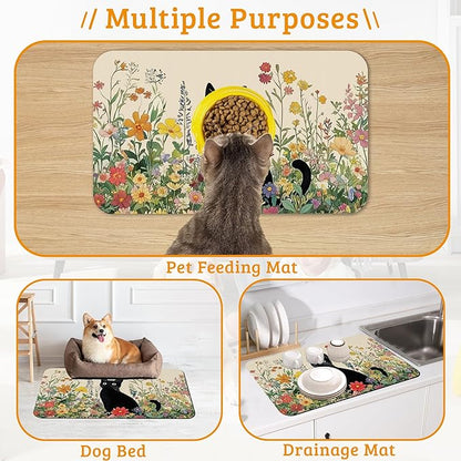 Dog Bowl Mat, Cat Black Pet Feeding Mat - Image 7