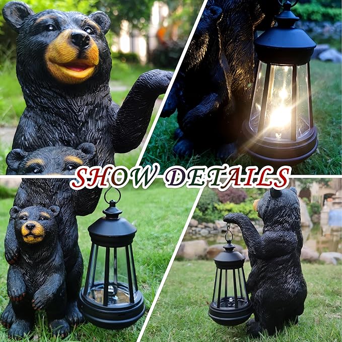 Black Bear Solar Lantern Garden Statues，Loving Bear Figurine Lights - Image 5