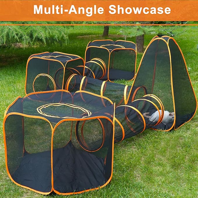 7 in 1 Outdoor Cat Enclosure, Foldable Pop-Up Mesh Playpen Tunnel - Image 4