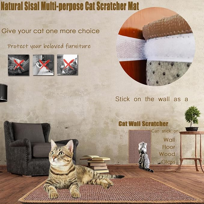 Cat Scratching Mat, 23.6 x 15.7inch Sisal Cat Scratchers - Image 6