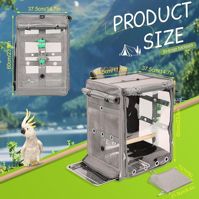 Suertree Bird Carrier Travel Cage, Cockatoo Carrier, Parrot Travel Backpack - Image 6