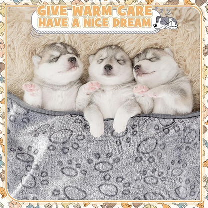 Tegeme 12 Pcs Pet Blankets Soft Fluffy Fleece Dog Cat Warm Paw Print Pattern - Image 6
