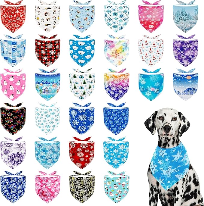 30 Pack Winter Dog Bandanas Bulk by Bestwishforyou