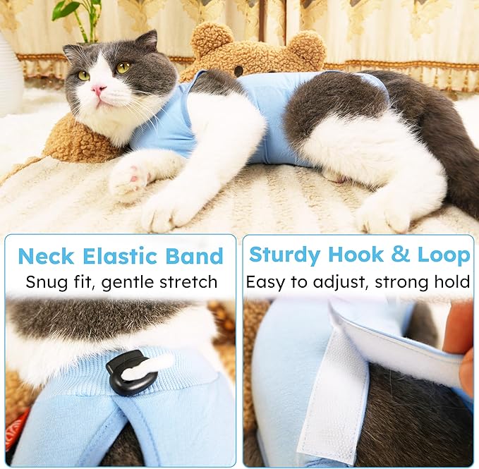 Recovery Suit for Cats After Surgery Soft Breathable Pet Bodysuit E-Collar & - Image 3