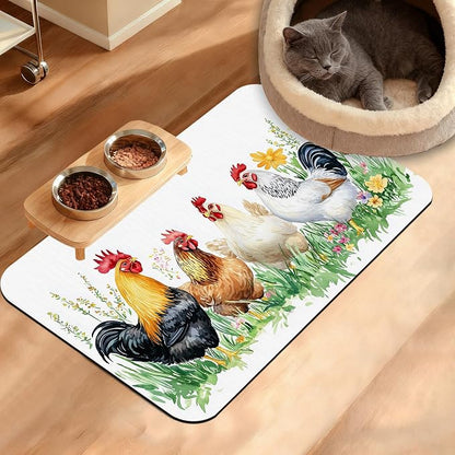 Chicken Rooster Dog Cat Food Mat by Unknown