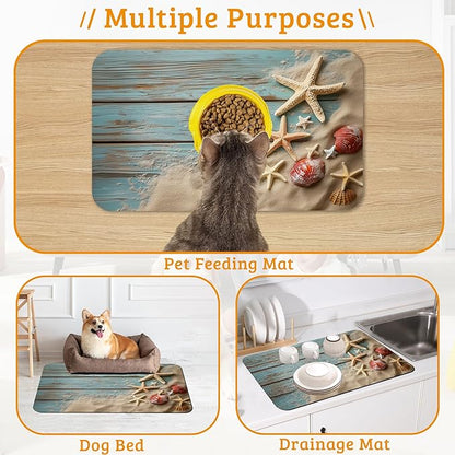 Sand Starfish Dog Cat Food Mat, Wood Board Absorbent Waterproof Placemat - Image 7