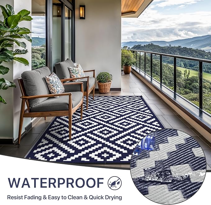 GENIMO Outdoor Rug for Patio Clearance, Reversible Plastic Camping Rugs - Image 2