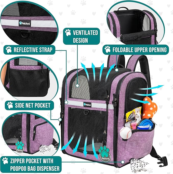 PetAmi Dog Backpack Carrier For Small Large Cat, Ventilated Pet Hiking Backpack - Image 3