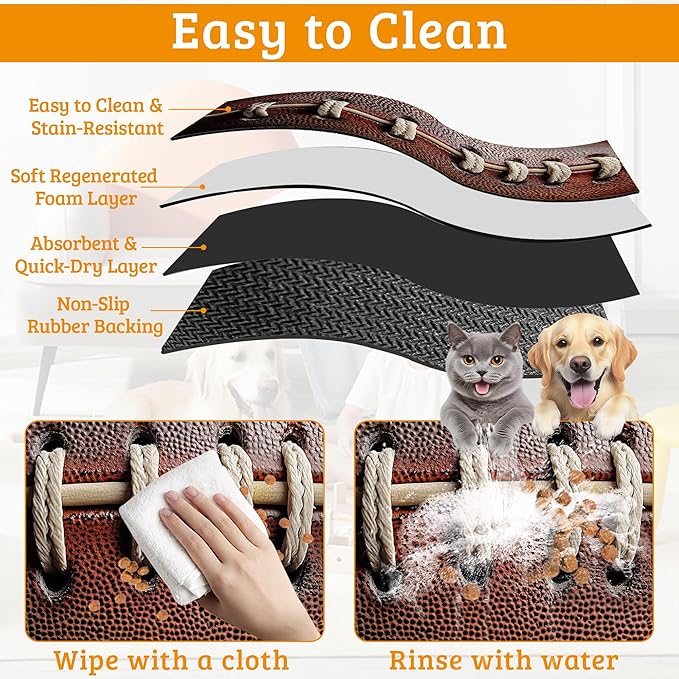 Football Texture Feeding Mat, Laces Stripes Absorbent Quick-Dry Cat Dog Food - Image 5