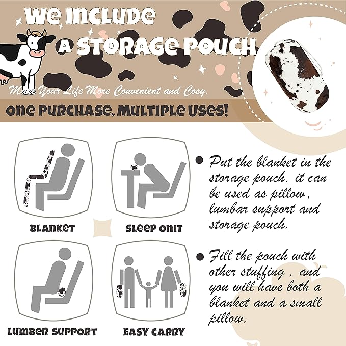 Bnuitland Brown Cow Print Flannel Throw Blanket - Image 3