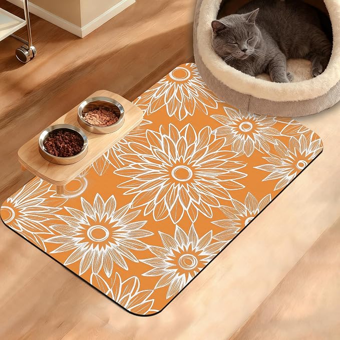 Retro Geometric Aesthetic Dog Food Mat, Quick Dry Dog Placemat Non Slip Rubber by Unknown