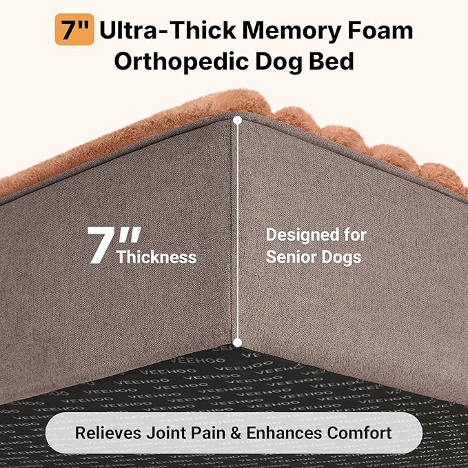 Veehoo Orthopedic Dog Bed for Large Senior Dogs, 7 Inch Thick XXL Memory Foam - Image 2