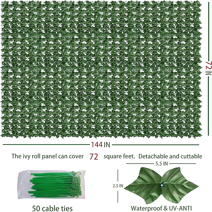Artificial Ivy Privacy Fence Wall Screen: 72 x144 in UV-Anti Faux Greenery - Image 2