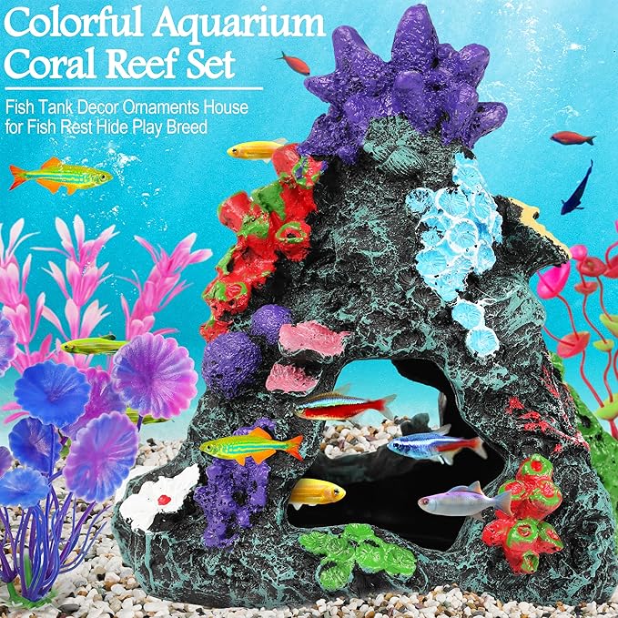 MyLifeUNIT Fish Tank Plants, 7 Pieces Colorful Aquarium Plants and Coral Reef - Image 3