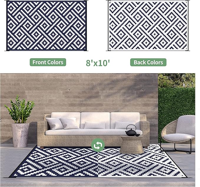 GENIMO Outdoor Rugs 8x10 Waterproof, Reversible Mats, Area Plastic Straw Rug - Image 4