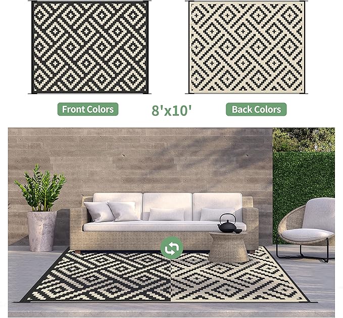 GENIMO Outdoor Rugs 8x10 Waterproof, Reversible Mats, Area Plastic Straw Rug - Image 4