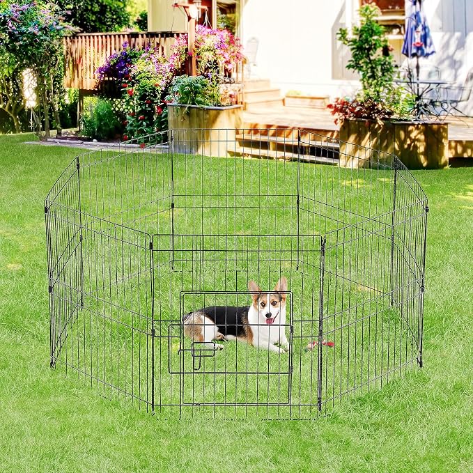 Yaheetech 24" High 8 Panel Foldable Metal Dog Exercise Pen Pet Playpen Dog - Image 9