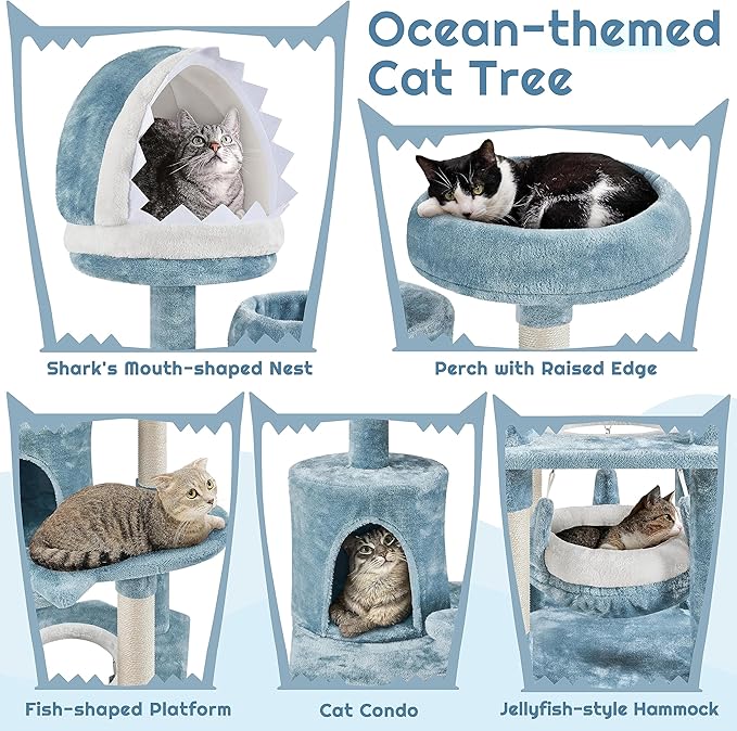 Yaheetech 61in Tall Ocean-Themed Cat Tree, Fish-Shaped Platform, Sisal - Image 3