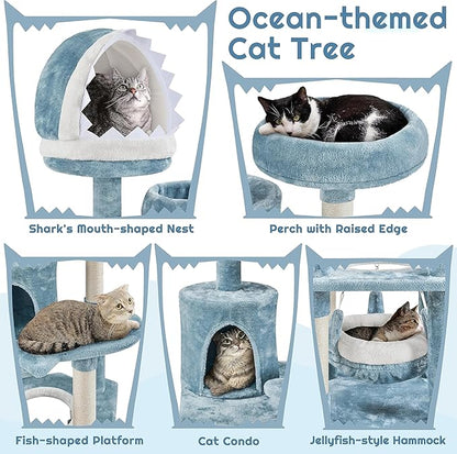 Yaheetech 61in Tall Ocean-Themed Cat Tree, Fish-Shaped Platform, Sisal - Image 3