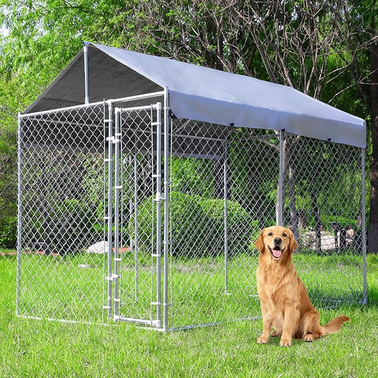 Outdoor Dog Kennel Large with Roof, Dog Run Enclosure, Large Outside Heavy Duty by HEASONKENNEL