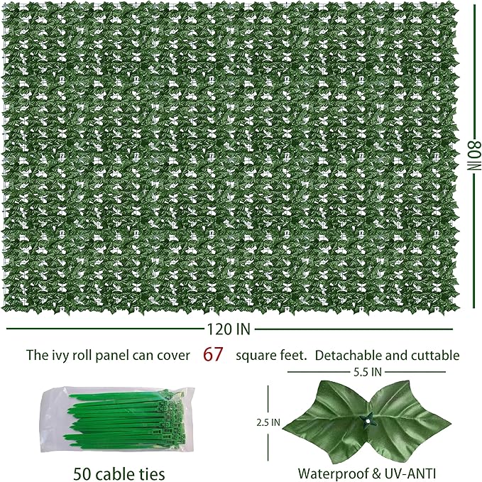 Artificial Ivy Privacy Fence Wall Screen, 80X120 in UV-Anti Faux Greenery - Image 2
