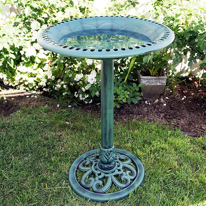 Alpine Corporation TEC116 Outdoor Aged Green Pedestal Birdbath - Image 2