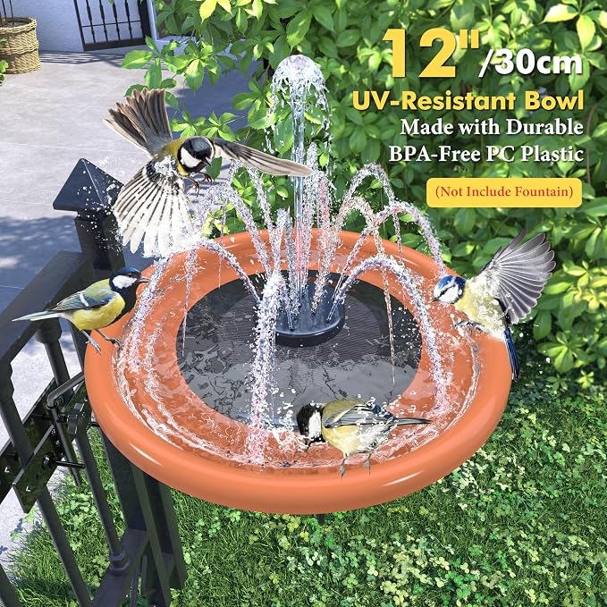 iBorn Bird Bath for Outside, Fence Mounted Bird Baths 12in, BPA-Free Bowl - Image 8
