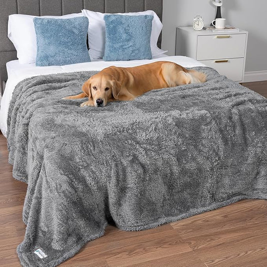 PetAmi Dog Blanket for Large Dogs Grey, Fluffy Soft Sherpa Fleece for Puppy by PetAmi