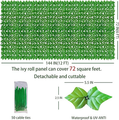Artificial Ivy Privacy Fence Wall Screen: 72 X144 in UV-Anti Faux Greenery - Image 2