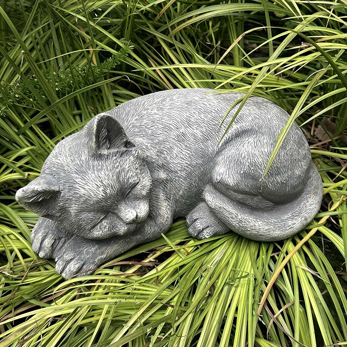 Garden Sleeping Cat Memorial Stone Cat Grave Marker Remembrance Kitten Statues - Image 8